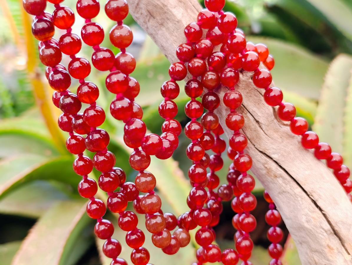 Hand-Made Carnelian Agate Ball Bead Necklace x 1 From Brazil