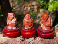 Hand Made Vintage Brecciated Jasper Figurines of the Far Eastern Gods on Wooden Stands In A Set of 7, From South Africa