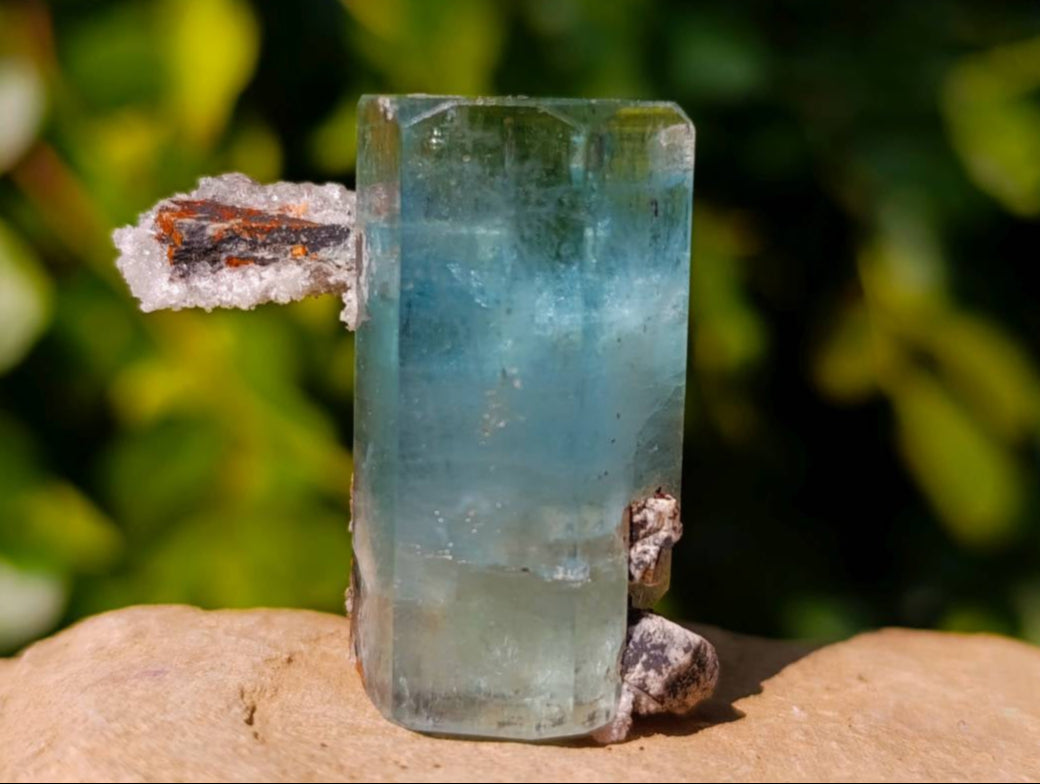 Natural Aquamarine Specimen with Fluorescent Hyalite Opal x 1 From Erongo, Namibia