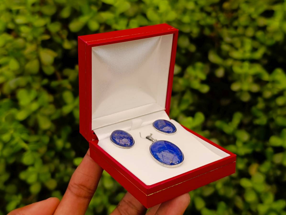 Hand Made Vintage Lapis Lazuli Pendant and Earrings Set in Sterling Silver - Sold Per Set - From Afghanistan