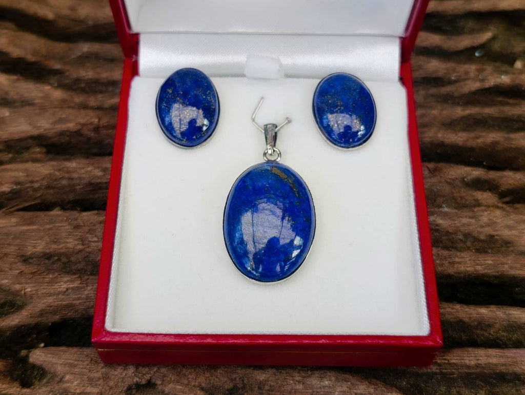 Hand Made Vintage Lapis Lazuli Pendant and Earrings Set in Sterling Silver - Sold Per Set - From Afghanistan