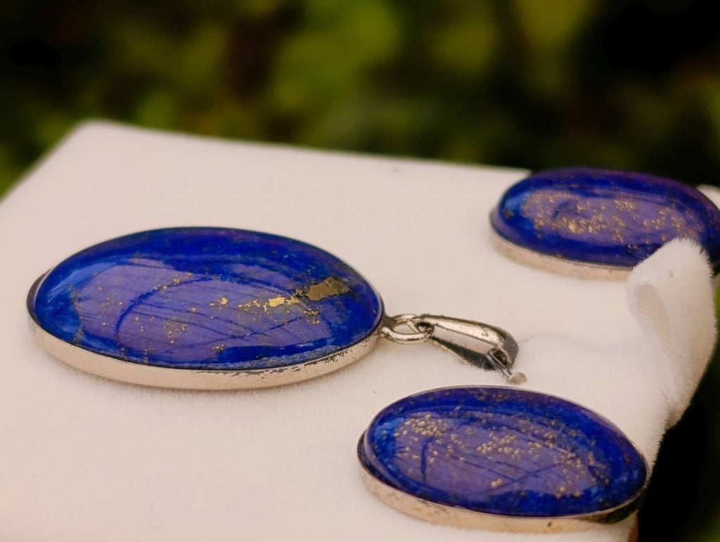 Hand Made Vintage Lapis Lazuli Pendant and Earrings Set in Sterling Silver - Sold Per Set - From Afghanistan