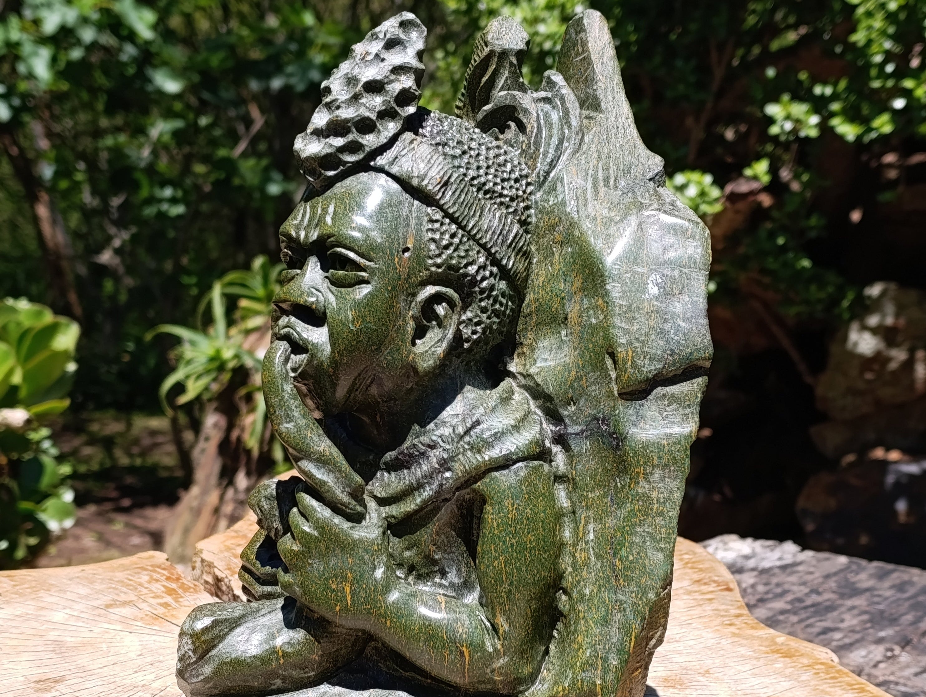 Contented African Couple Large Verdite Carving x 1 From Zimbabwe