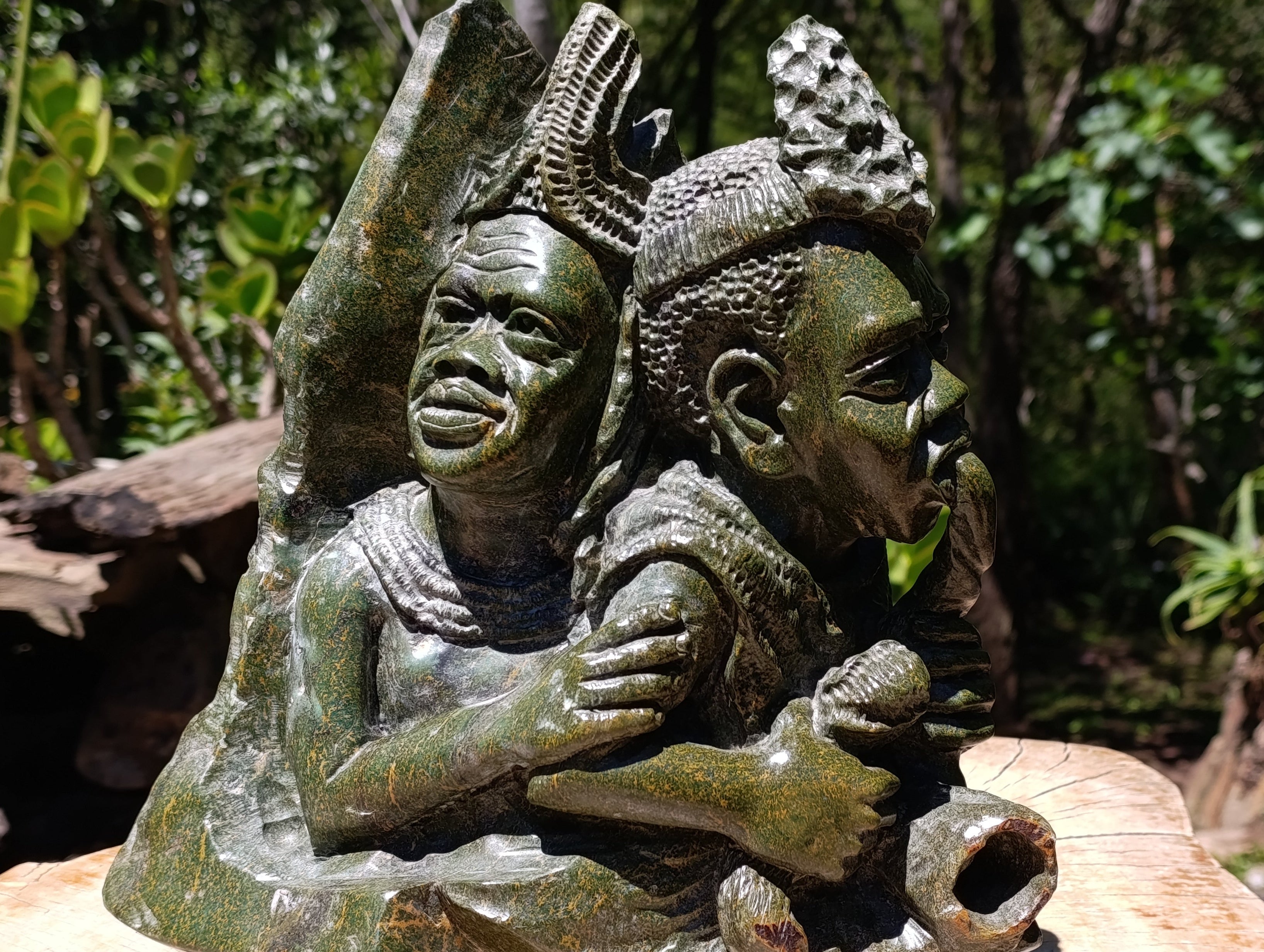 Contented African Couple Large Verdite Carving x 1 From Zimbabwe