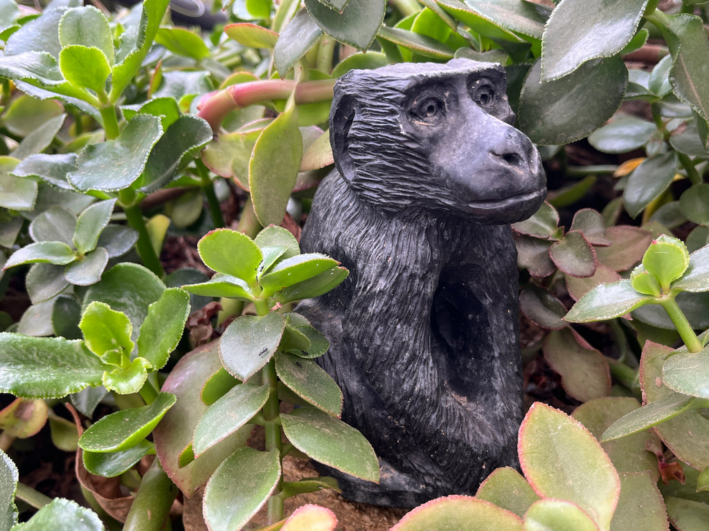 Hand Made Pair of Sitting Baboon Soapstone Carvings x 2 From Zimbabwe