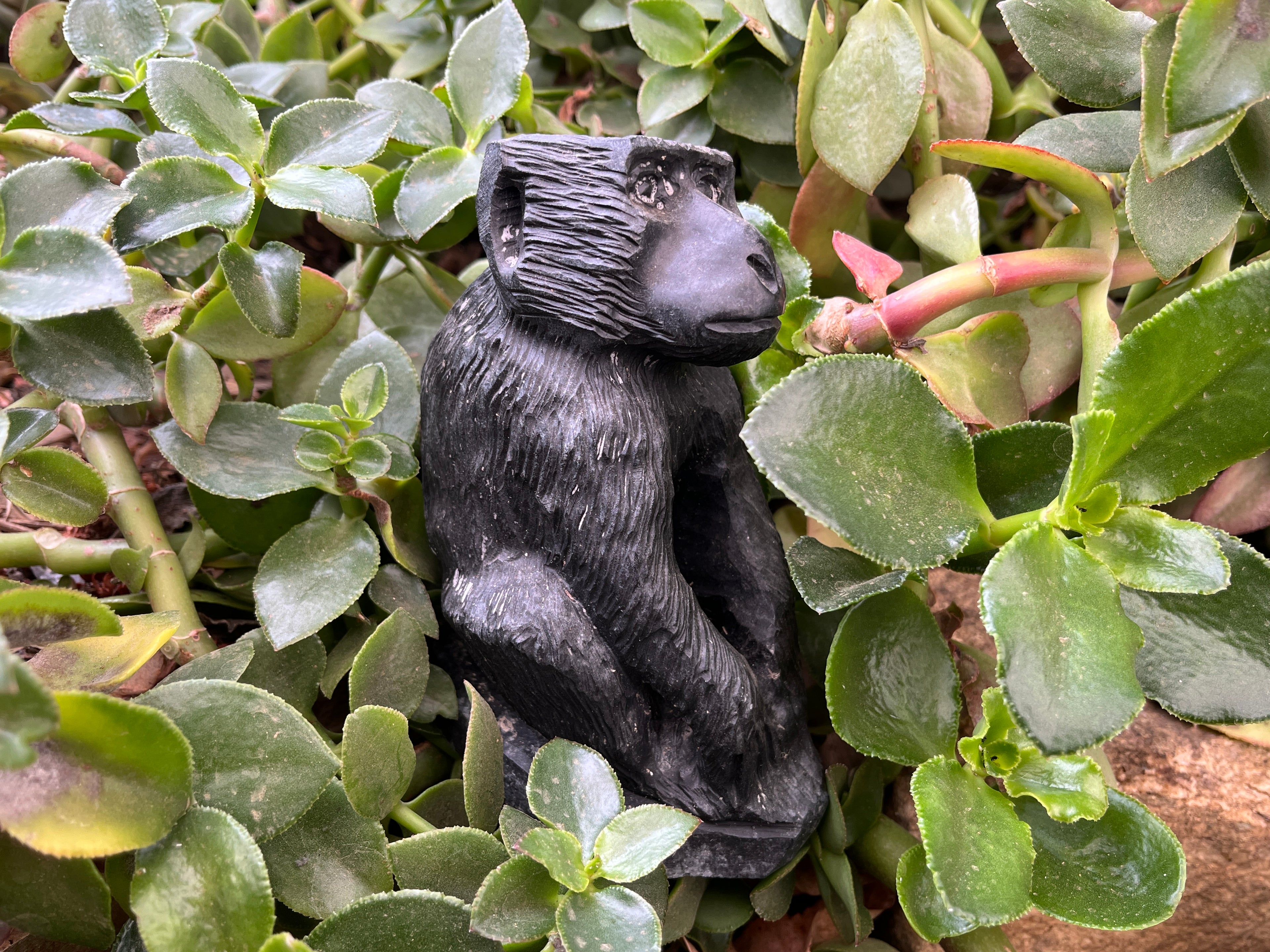 Hand Made Pair of Sitting Baboon Soapstone Carvings x 2 From Zimbabwe