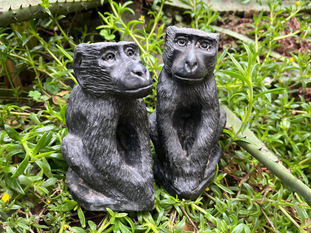 Hand Made Pair of Sitting Baboon Soapstone Carvings x 2 From Zimbabwe