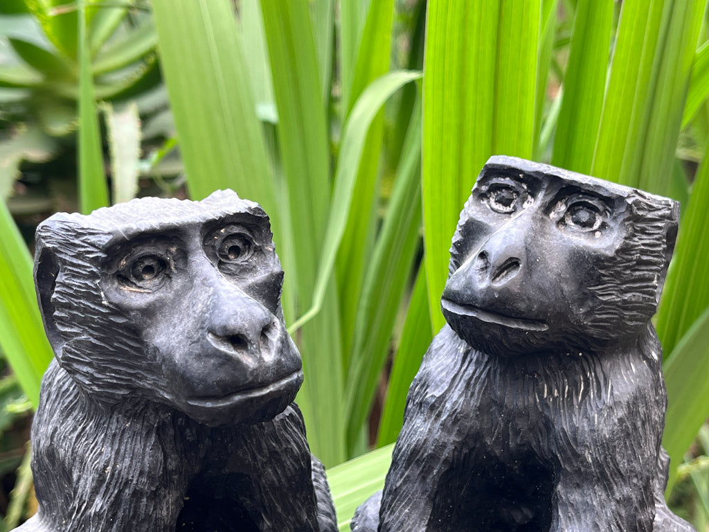 Hand Made Pair of Sitting Baboon Soapstone Carvings x 2 From Zimbabwe