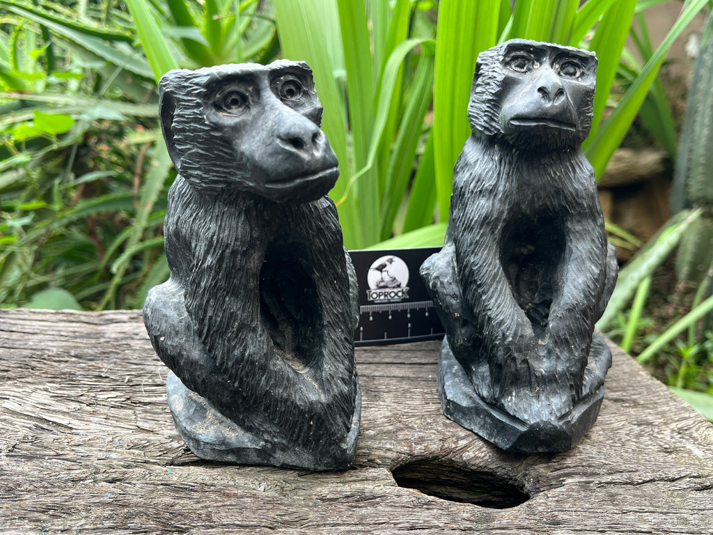 Hand Made Pair of Sitting Baboon Soapstone Carvings x 2 From Zimbabwe