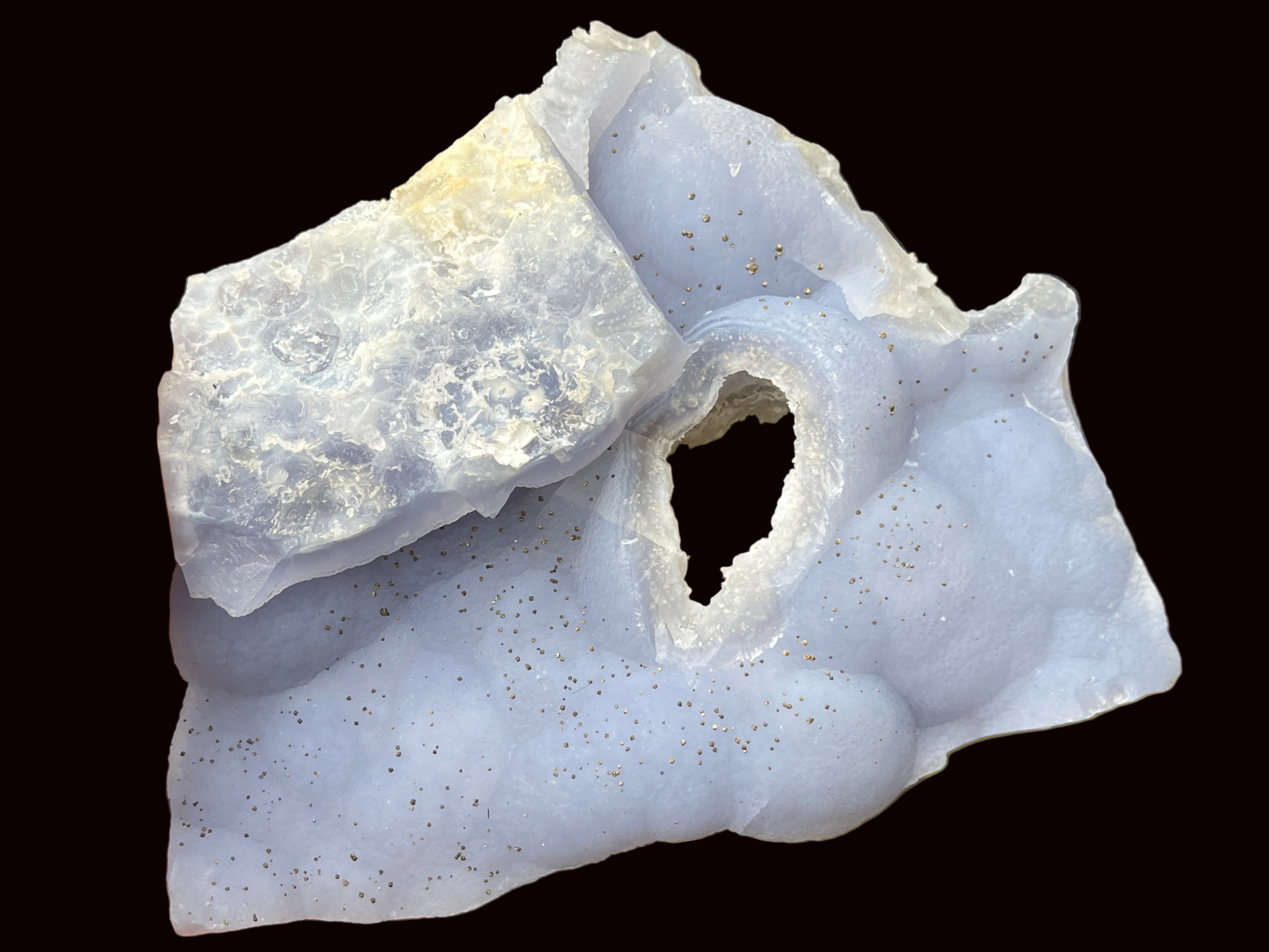 Natural Etched Blue Chalcedony with a Golden Pyrite Dusting x 1 From Nsanje, Malawi