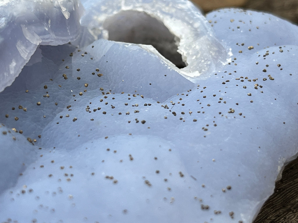 Natural Etched Blue Chalcedony with a Golden Pyrite Dusting x 1 From Nsanje, Malawi