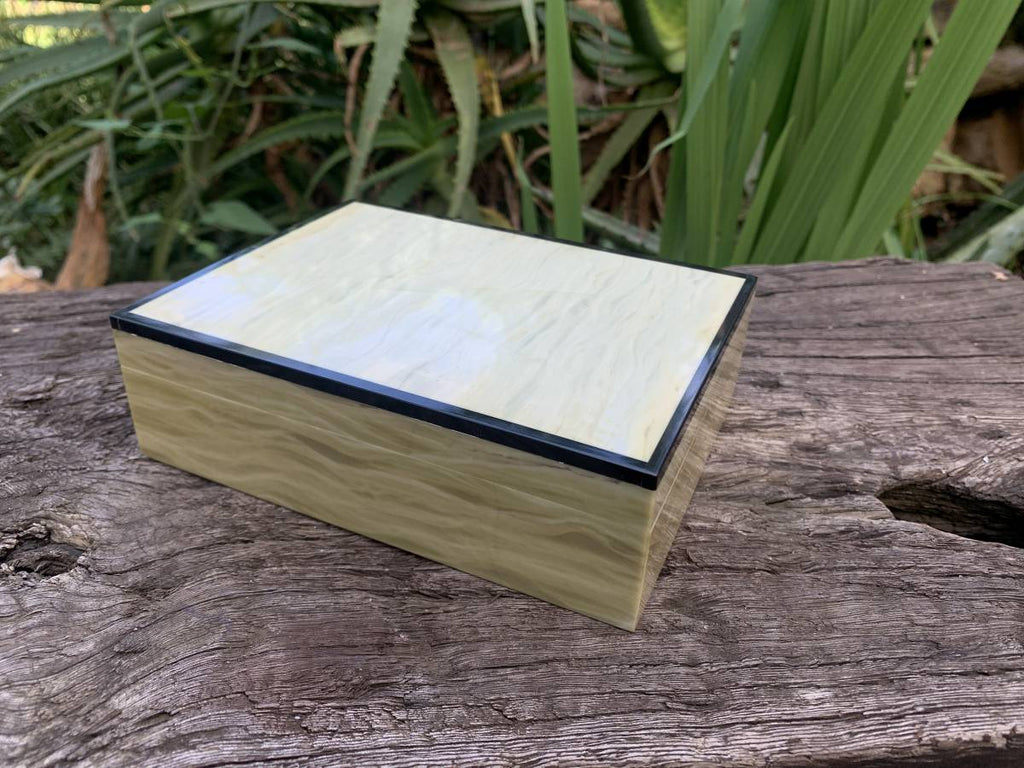 Hand-Made Jet and African Butter Jade Stone Jewellery Box x 1 From Southern Africa