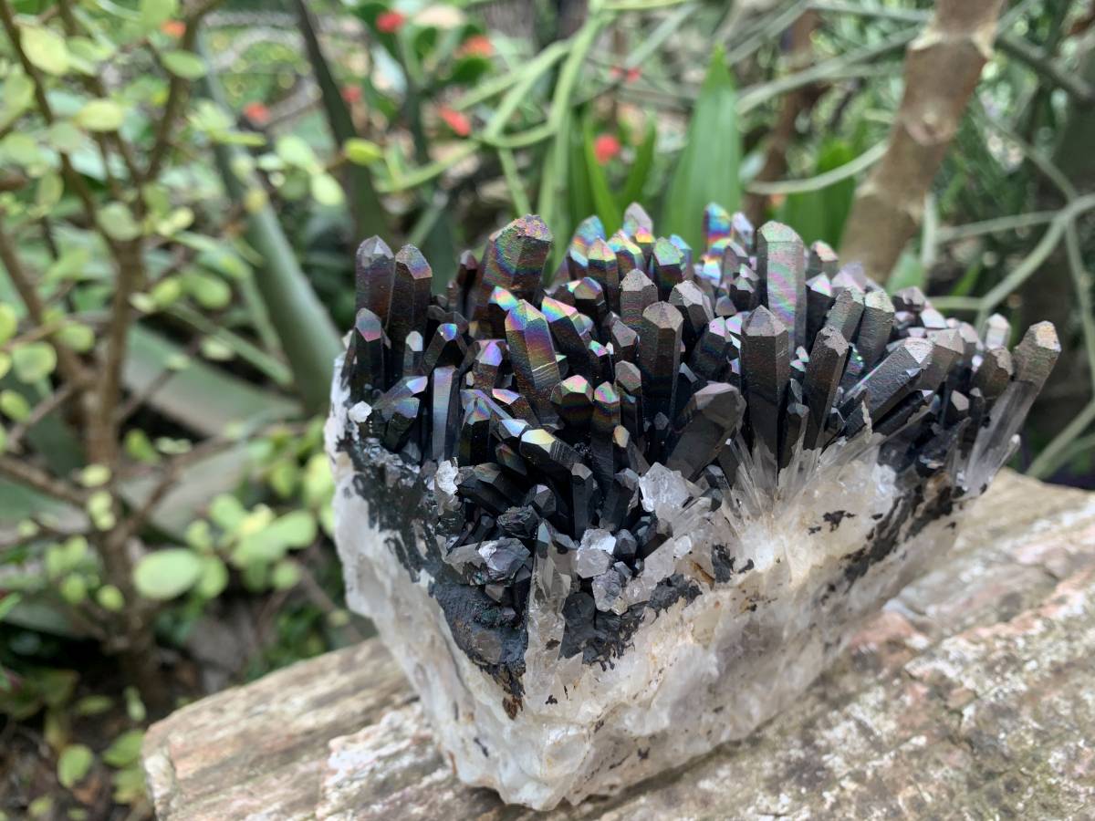 Natural Super Rare "Blacknite Quartz" Iridescent Cluster x 1 From Madagascar