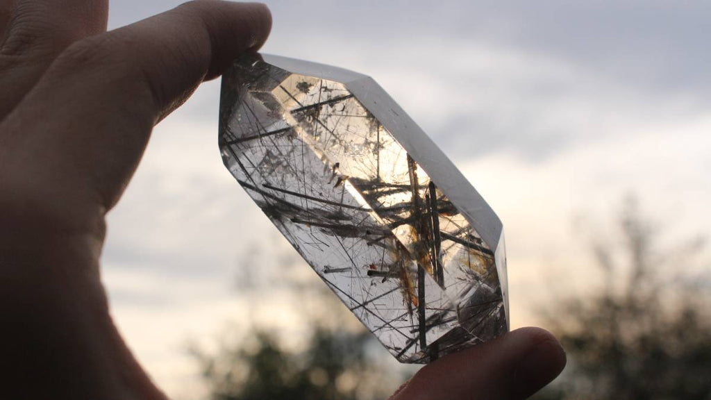 Polished Double-Terminated Quartz Crystal with Tourmaline Inclusions x 1 From Madagascar