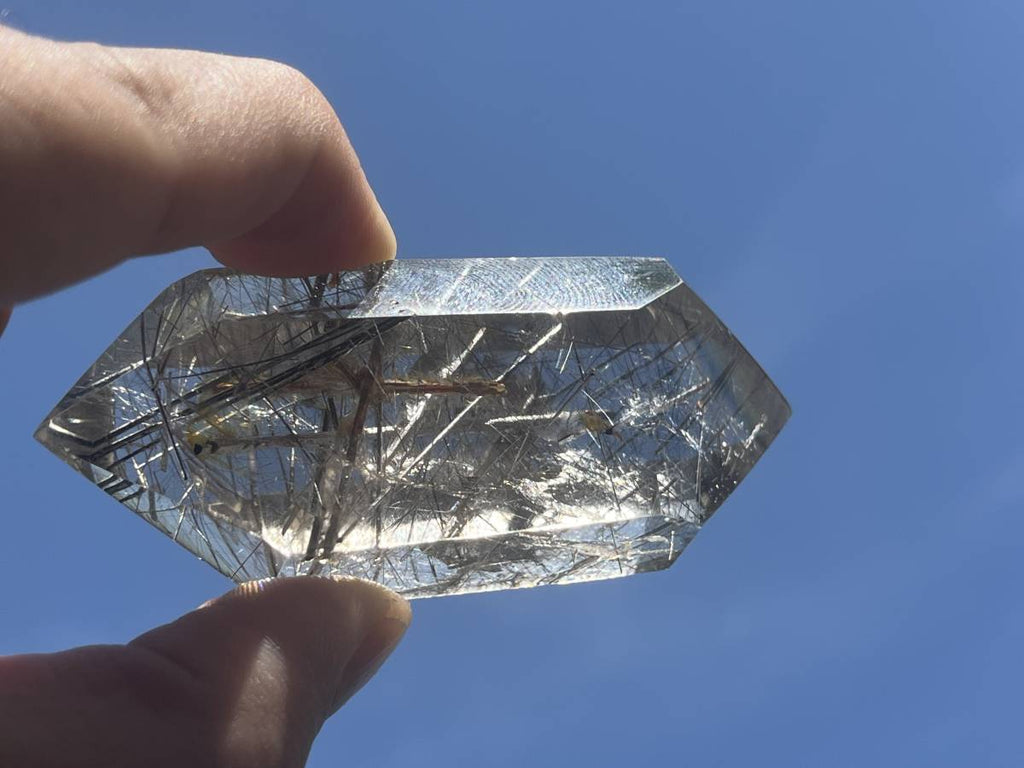 Polished Double-Terminated Quartz Crystal with Tourmaline Inclusions x 1 From Madagascar