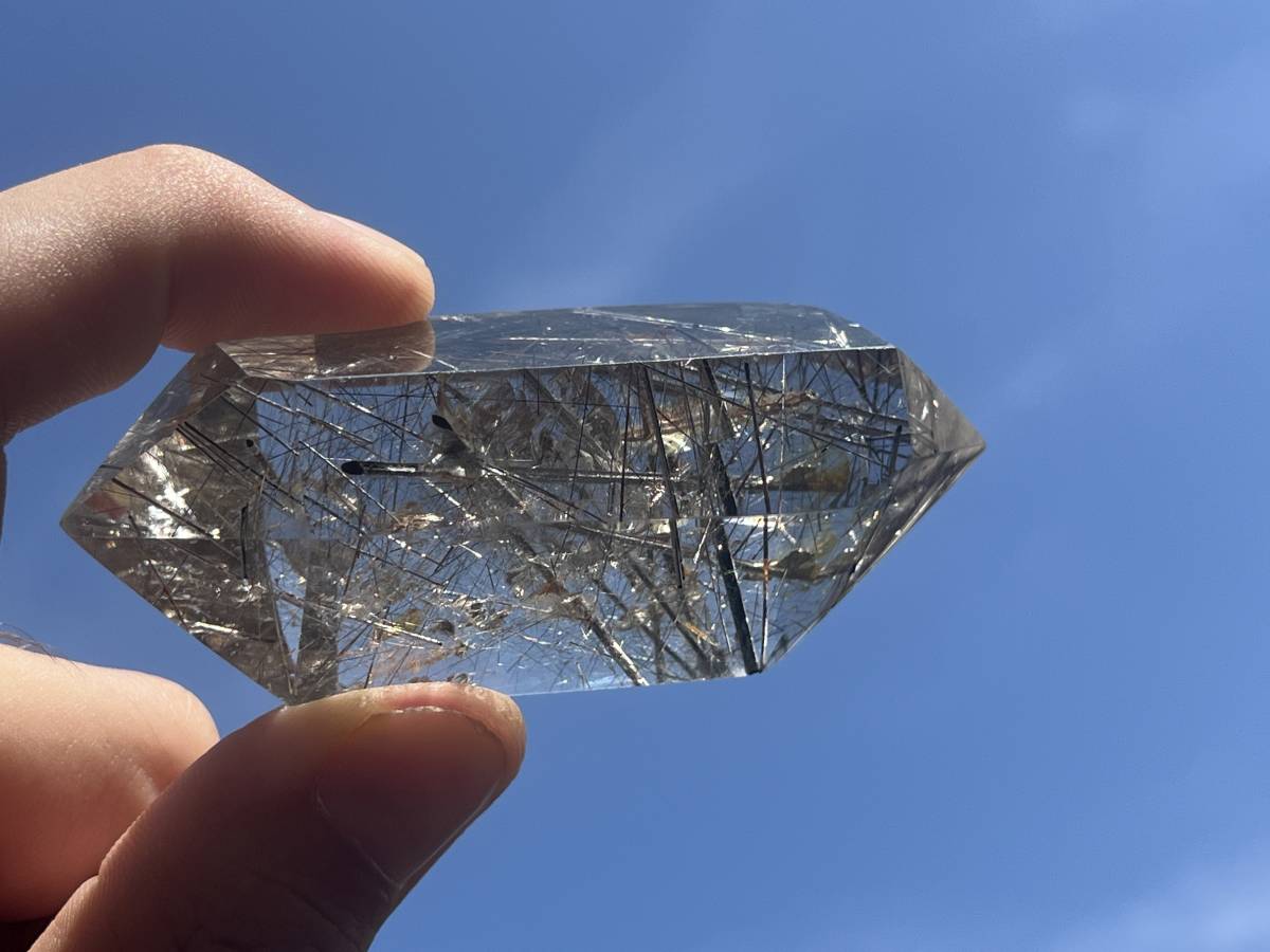 Polished Double-Terminated Quartz Crystal with Tourmaline Inclusions x 1 From Madagascar