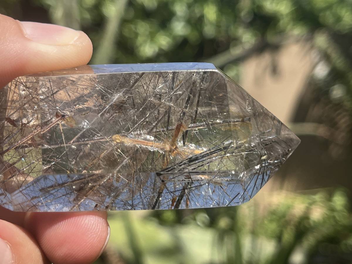 Polished Double-Terminated Quartz Crystal with Tourmaline Inclusions x 1 From Madagascar