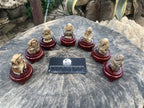 Hand-Made Vintage Picture Stone Carvings of the Far Eastern Gods on Wooden Stands - A Set of 7 - From Namibia