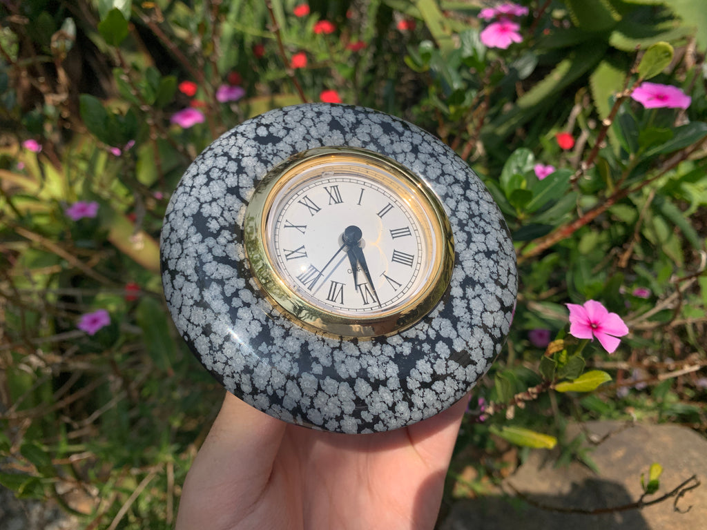 Polished Classic Snowflake Obsidian Alarm Clock x 1 From Mexico