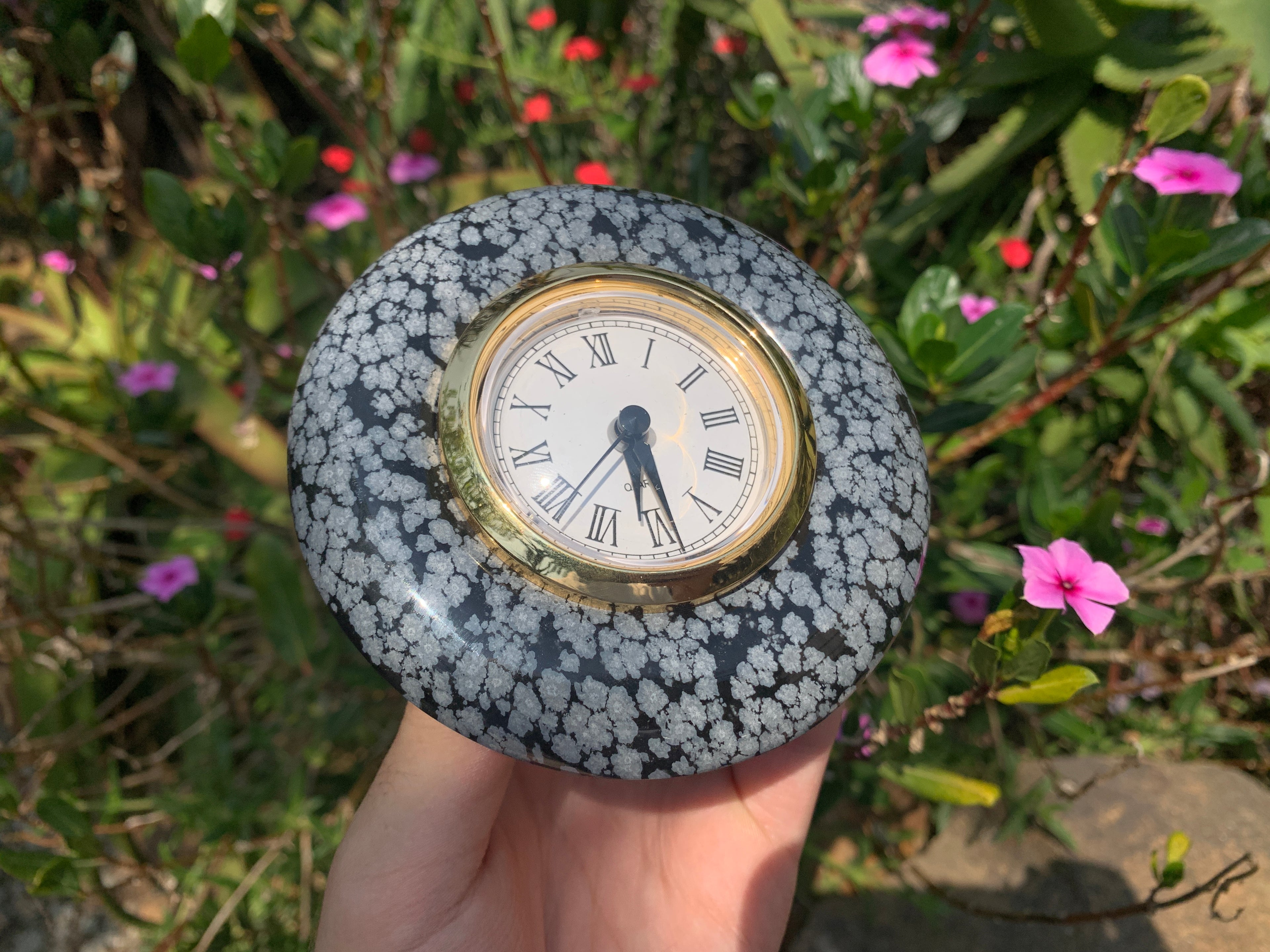 Polished Classic Snowflake Obsidian Alarm Clock x 1 From Mexico