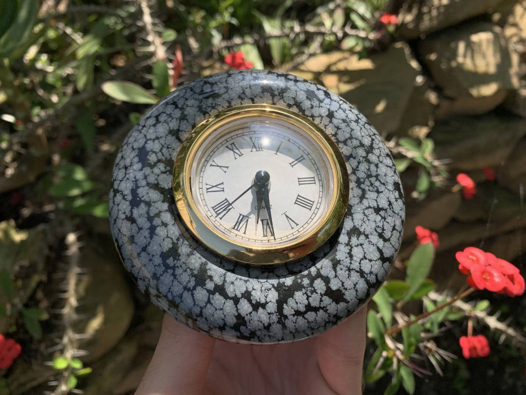 Polished Classic Snowflake Obsidian Alarm Clock x 1 From Mexico