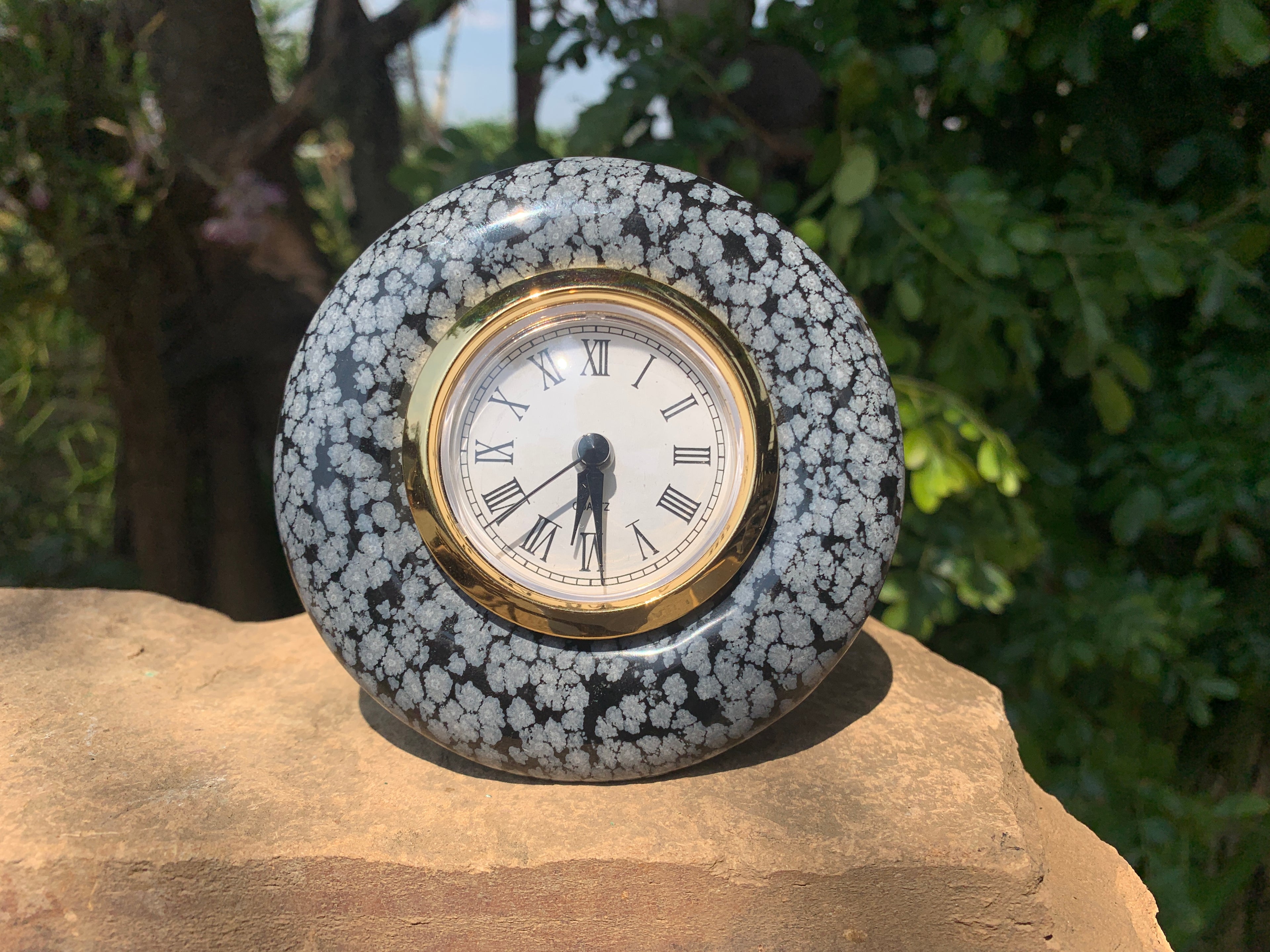 Polished Classic Snowflake Obsidian Alarm Clock x 1 From Mexico