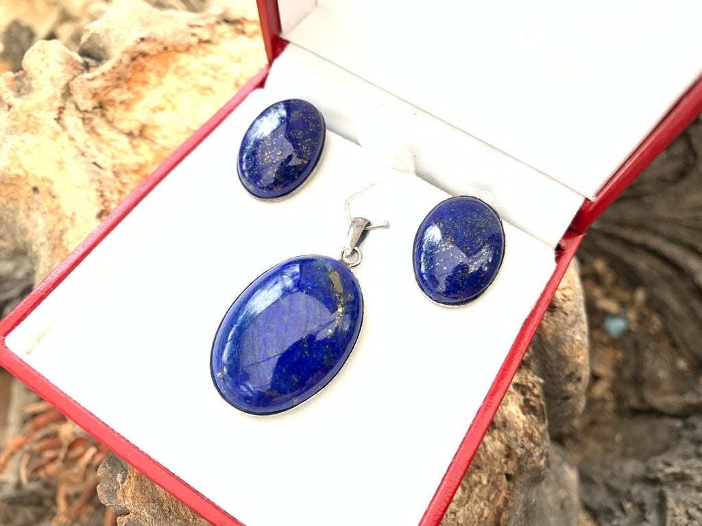 Hand Made Vintage Lapis Lazuli Pendant and Earrings Set in Sterling Silver - Sold Per Set - From Afghanistan