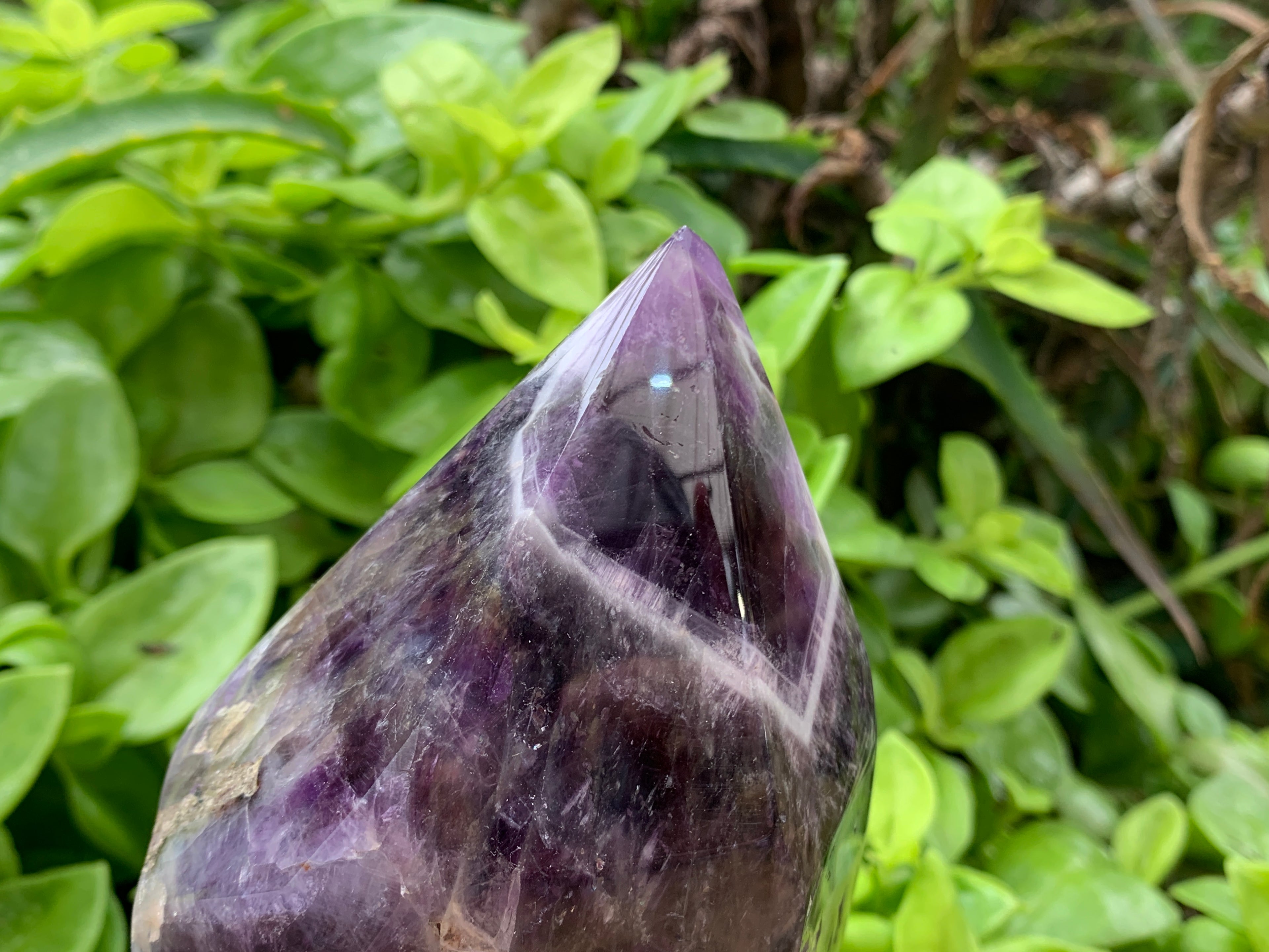 Polished Dark Chevron Amethyst Point x 1 From Zambia