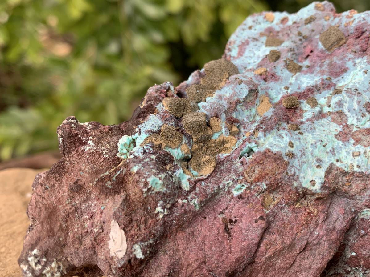 Natural Cubes of Kolwezite Pseudomorph after Malachite on Chrysocolla Coated Cobaltion Dolomite x 1 From Congo