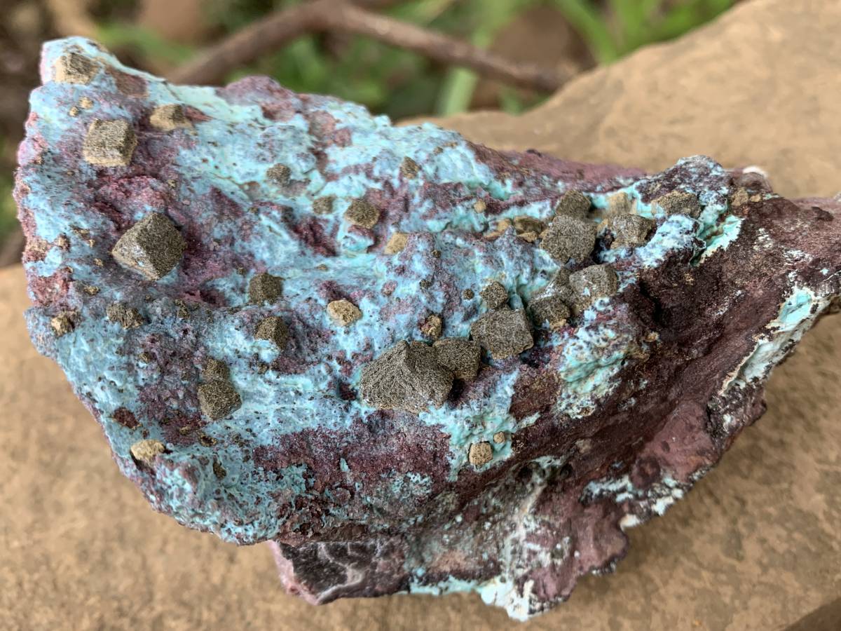 Natural Cubes of Kolwezite Pseudomorph after Malachite on Chrysocolla Coated Cobaltion Dolomite x 1 From Congo