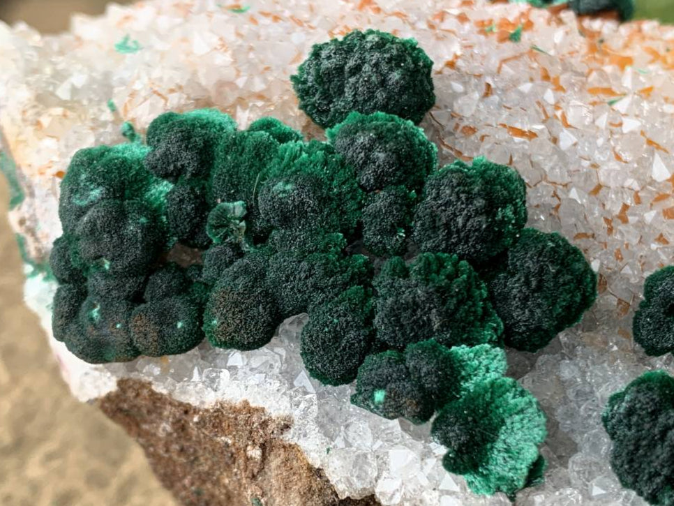 Natural Silky Ball Malachite on Druzy Crystalline Dolomite Matrix Specimen x 1 From Kambove, Congo