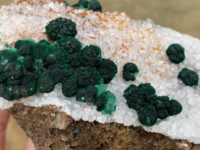 Natural Silky Ball Malachite on Druzy Crystalline Dolomite Matrix Specimen x 1 From Kambove, Congo