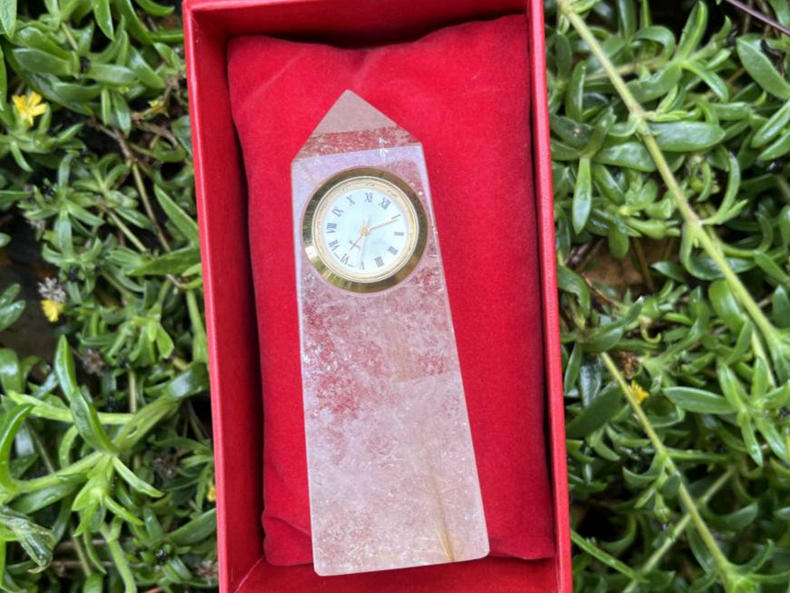 Hand-Made Rare Golden Rutile Rock, Crystal Quartz Clock Tower x 1 From Brazil