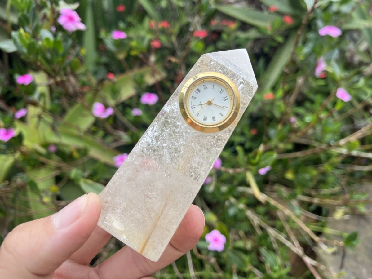 Hand-Made Rare Golden Rutile Rock, Crystal Quartz Clock Tower x 1 From Brazil