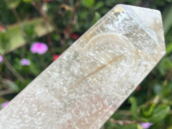 Hand-Made Rare Golden Rutile Rock, Crystal Quartz Clock Tower x 1 From Brazil