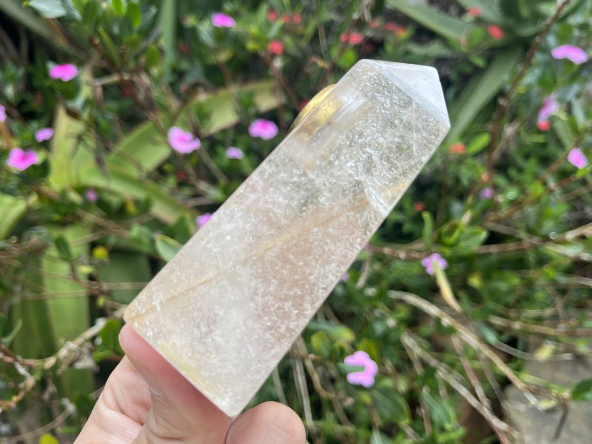 Hand-Made Rare Golden Rutile Rock, Crystal Quartz Clock Tower x 1 From Brazil