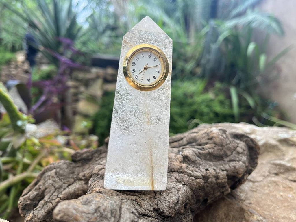Hand-Made Rare Golden Rutile Rock, Crystal Quartz Clock Tower x 1 From Brazil