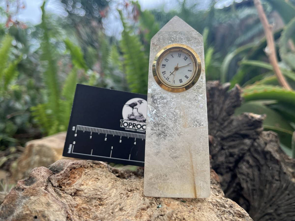 Hand-Made Rare Golden Rutile Rock, Crystal Quartz Clock Tower x 1 From Brazil