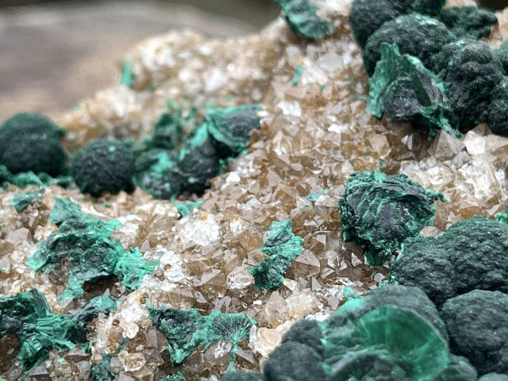 Natural Silky Ball Malachite On Druzy Crystalline Dolomite Matrix Specimen x 1 From Kambove, Congo
