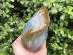 Polished Carnelian and Smokey Blue-Grey Banded Agate Flame x 1 From Madagascar