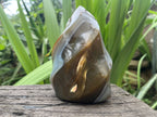 Polished Carnelian and Smokey Blue-Grey Banded Agate Flame x 1 From Madagascar