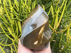 Polished Carnelian and Smokey Blue-Grey Banded Agate Flame x 1 From Madagascar