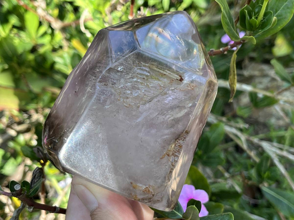 Polished Smokey Amethyst, Window Quartz Crystal With Enhydro x 1 From Akansobe, Madagascar