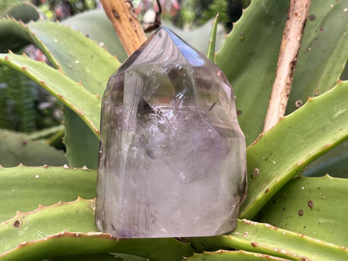 Polished Smokey Amethyst, Window Quartz Crystal With Enhydro x 1 From Akansobe, Madagascar