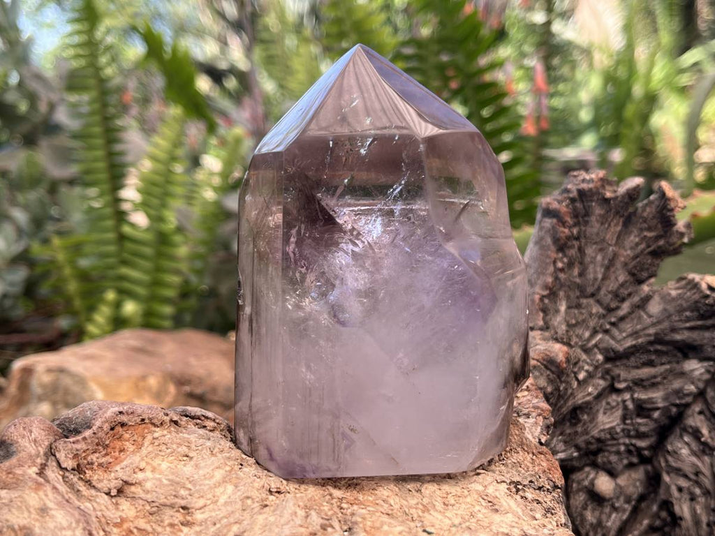Polished Smokey Amethyst, Window Quartz Crystal With Enhydro x 1 From Akansobe, Madagascar