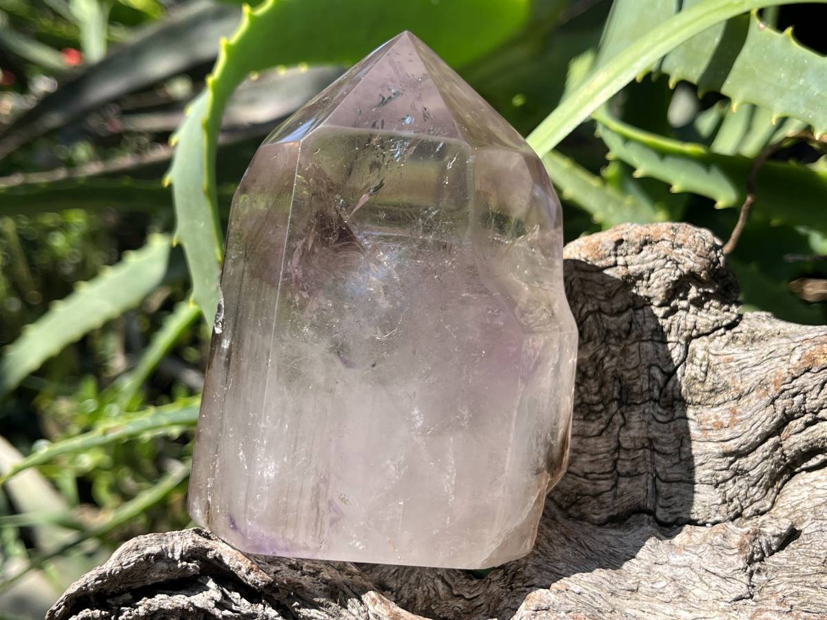 Polished Smokey Amethyst, Window Quartz Crystal With Enhydro x 1 From Akansobe, Madagascar