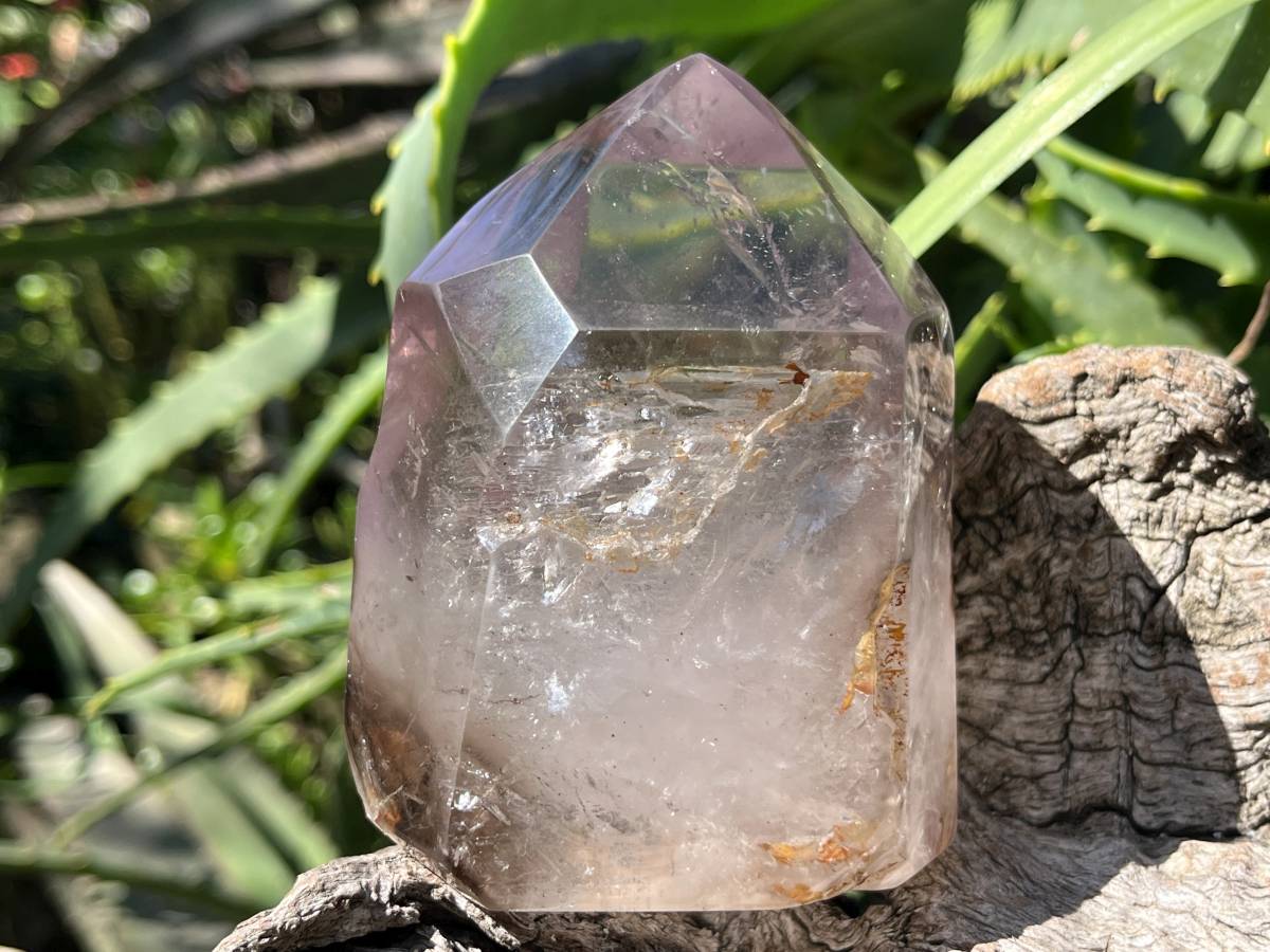 Polished Smokey Amethyst, Window Quartz Crystal With Enhydro x 1 From Akansobe, Madagascar