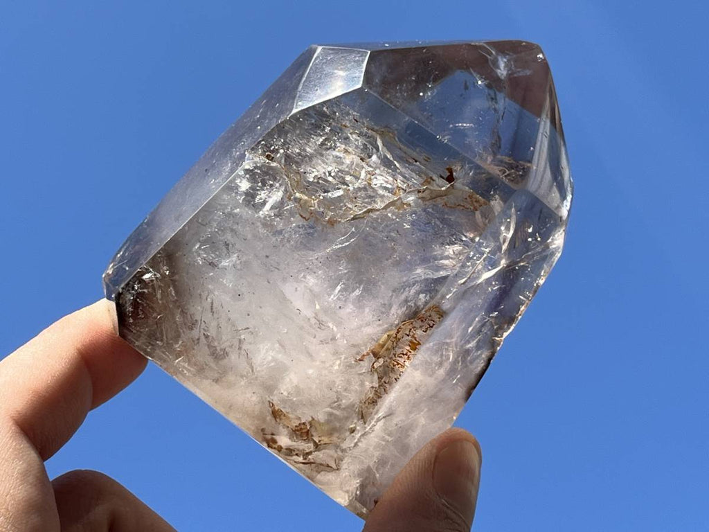 Polished Smokey Amethyst, Window Quartz Crystal With Enhydro x 1 From Akansobe, Madagascar