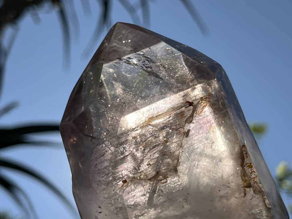 Polished Smokey Amethyst, Window Quartz Crystal With Enhydro x 1 From Akansobe, Madagascar