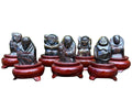Hand Made Banded Tiger Iron Jasper - Far Eastern Gods on Wooden Stands In A Set of 7 - From Australia